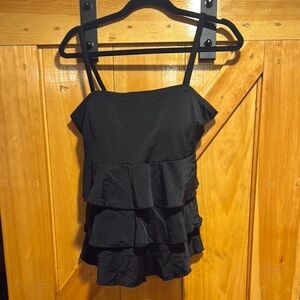 Swim by Cacique Black Ruffled Tankini Top Size 16